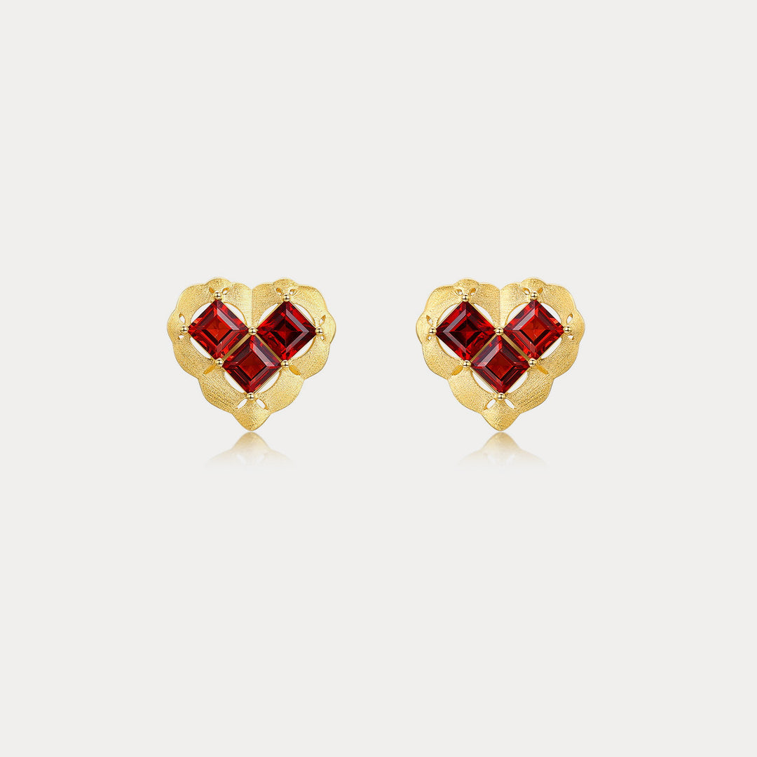Heart Garnet Earrings