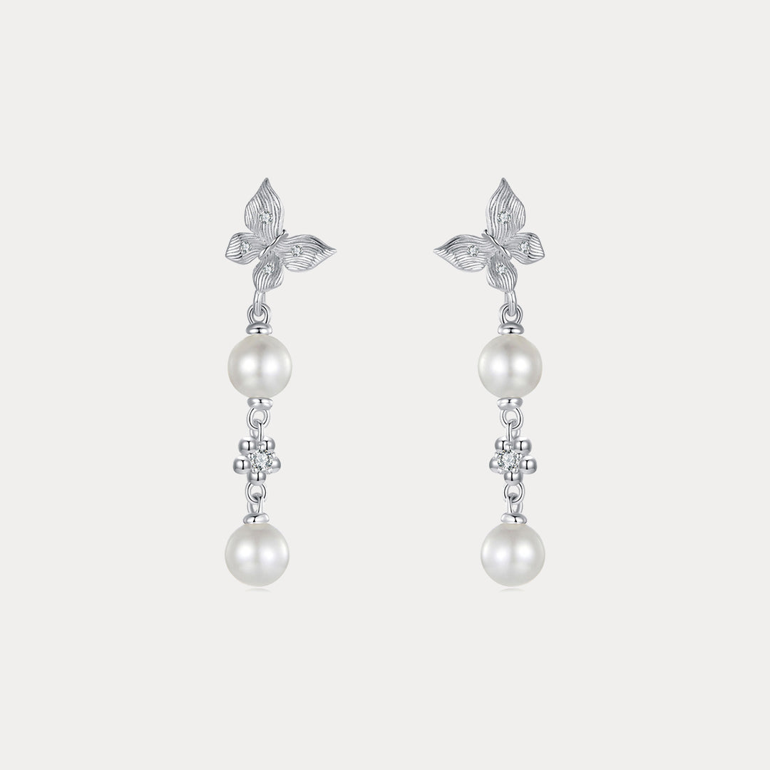Selenichast Silver Butterfly Pearl Drop Earrings