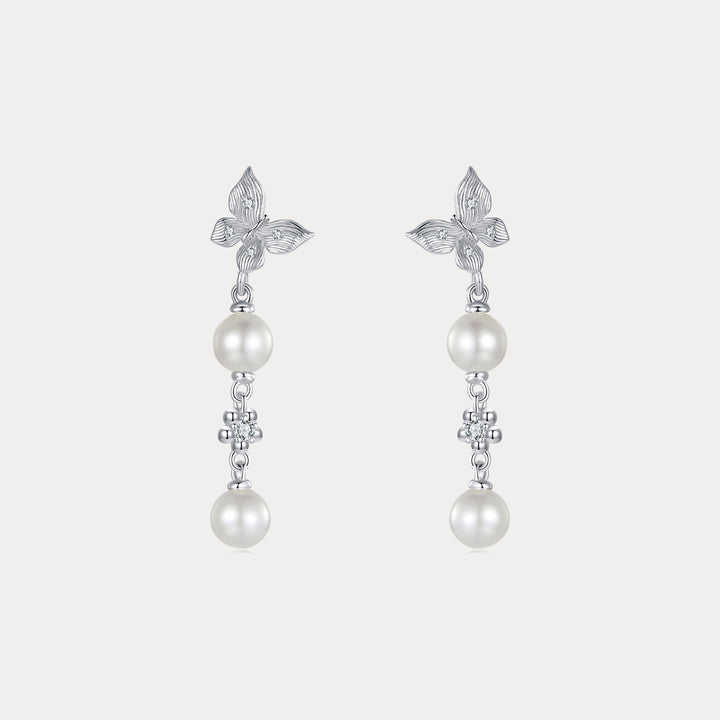 Selenichast Silver Butterfly Pearl Drop Earrings