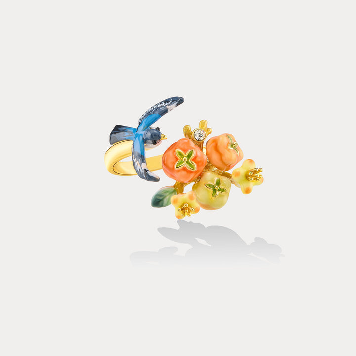 Magpie & Persimmon Flower Ring