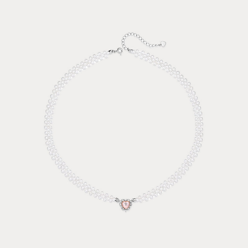 Selenichast Pink Crystal and Pearl Necklace