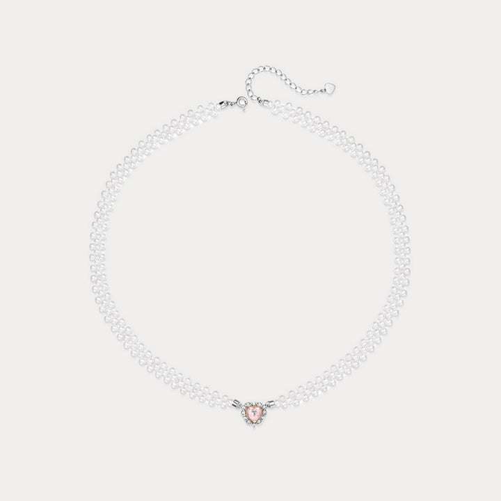 Selenichast Pink Crystal and Pearl Necklace