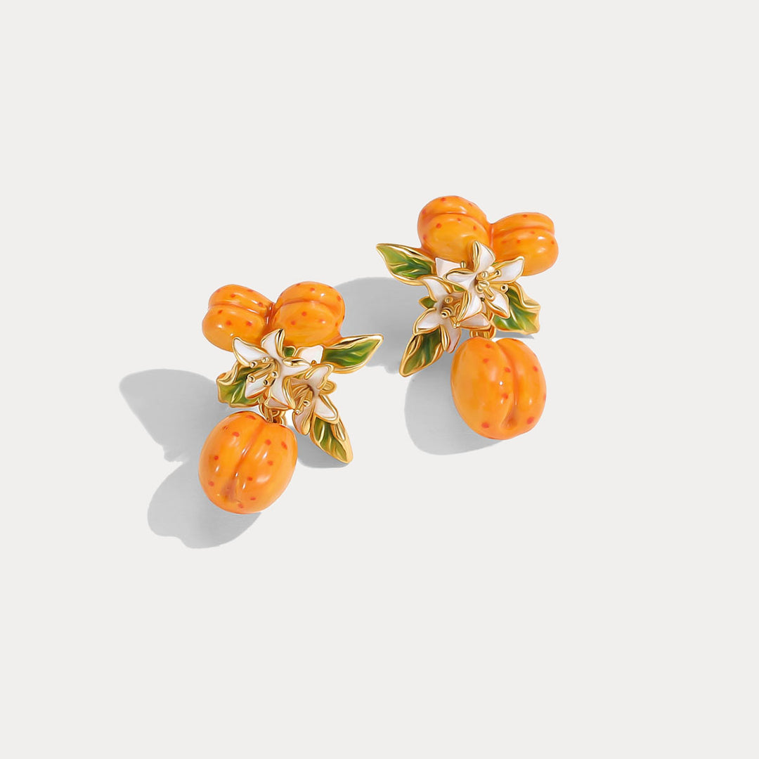 Golden Plum Flower Earrings