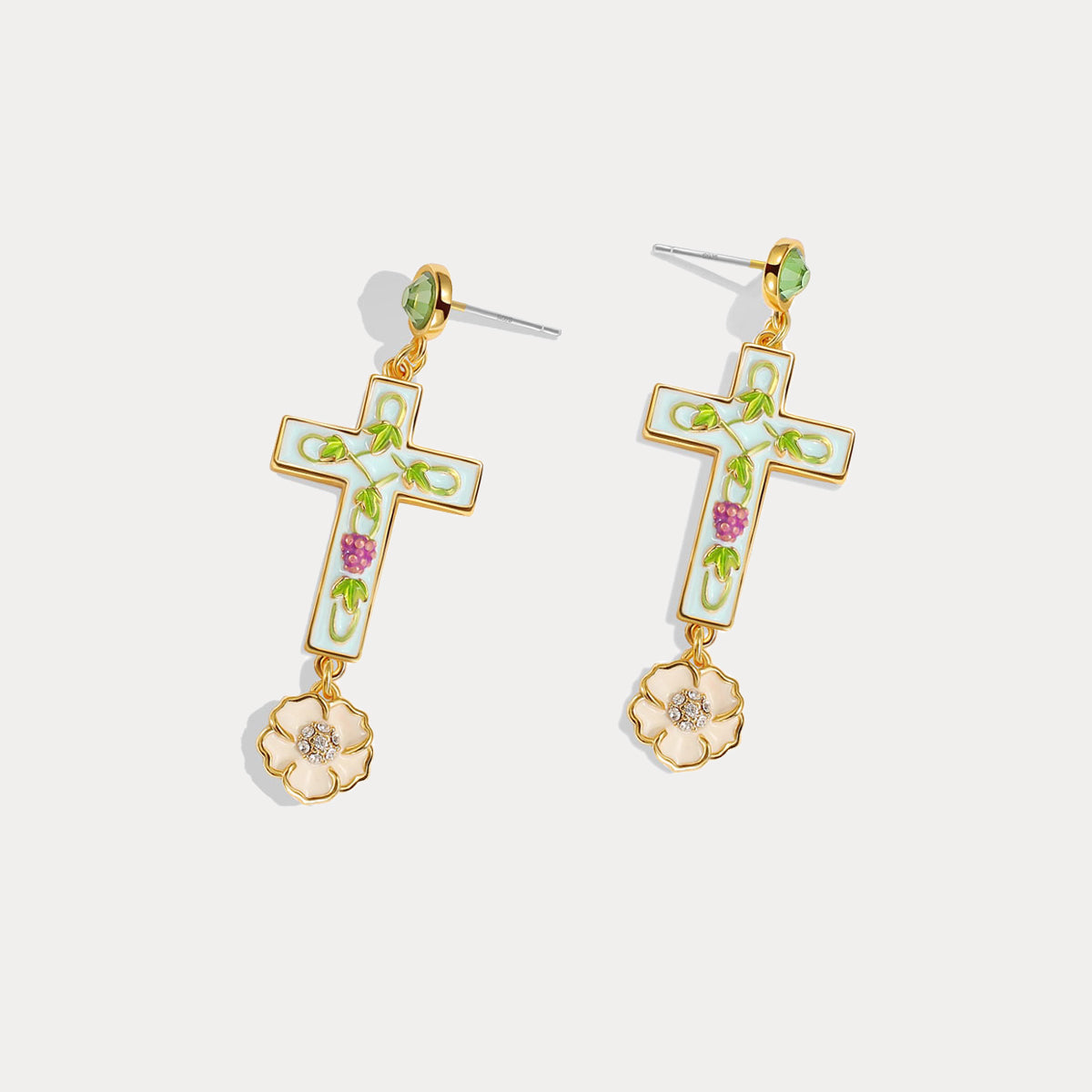 Cross Grape Vine Yard Earrings