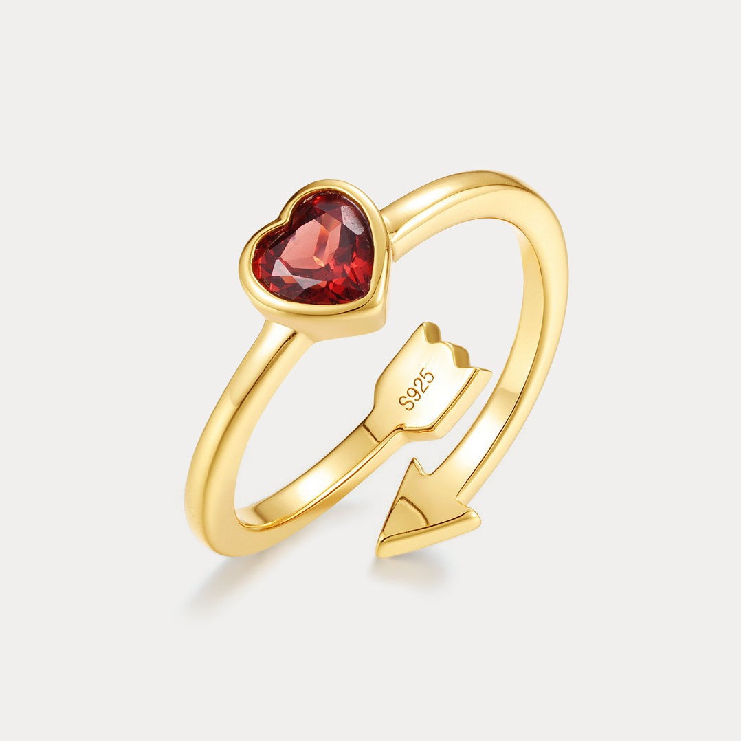 Selenichast Garnet Heart Arrow Ring