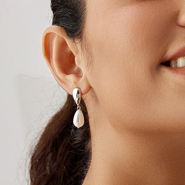 Selenichast Silver Pearl Drop Earrings