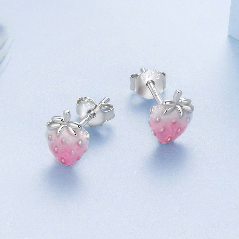Silver Strawberry Earrings Gift