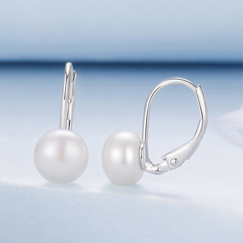 Silver Pearl Pendant Hoop Earrings