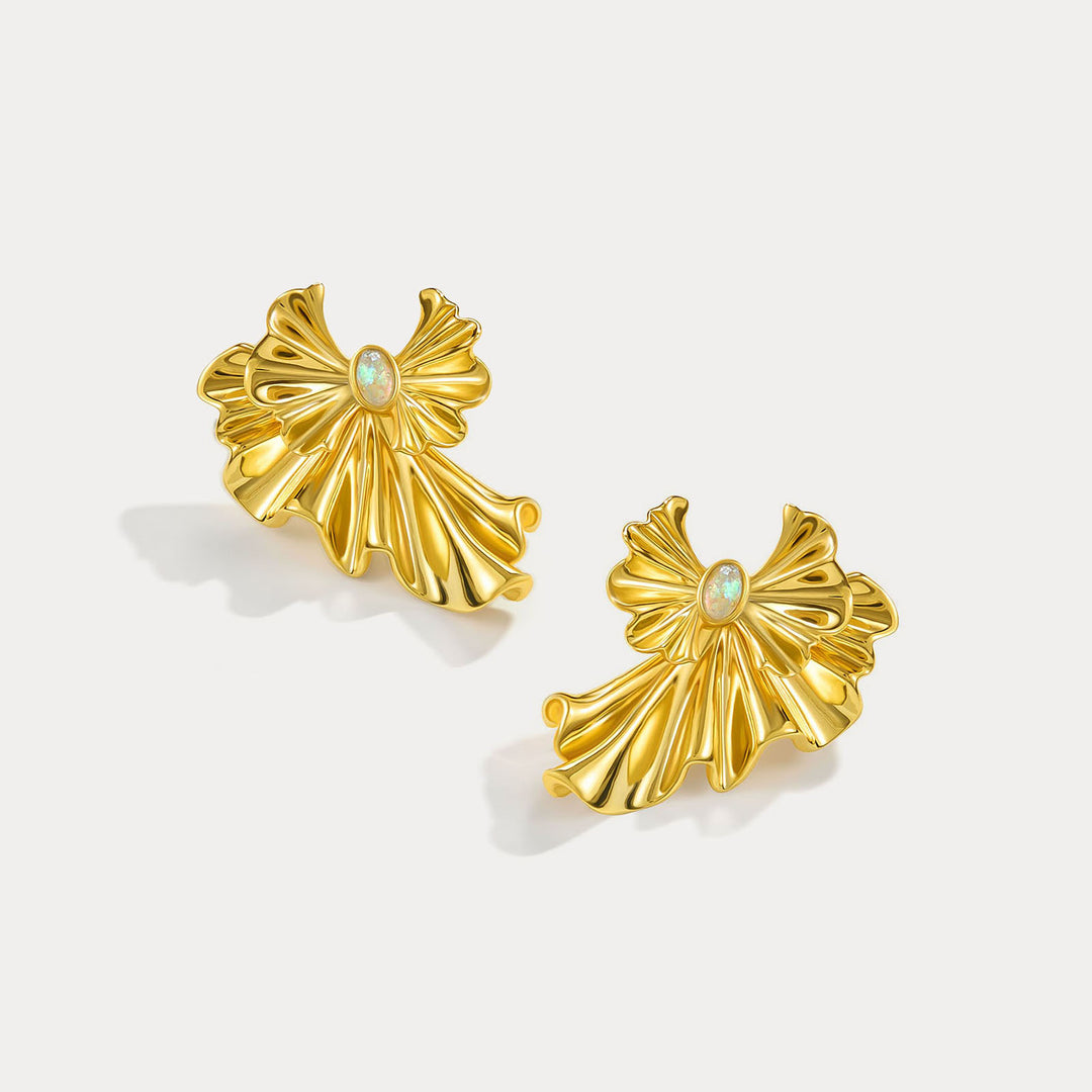 Ginkgo leaf Opal Earrings Gift For Her