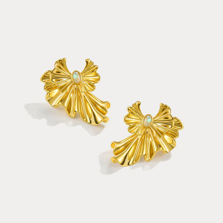 Ginkgo leaf Opal Earrings Gift For Her