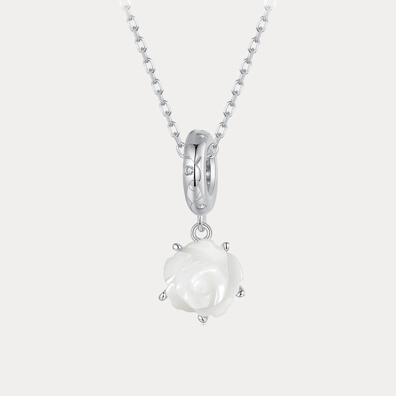 Silver White Rose Necklace