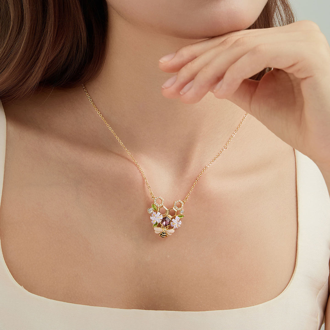 Iris Flower Bee Necklace Gift for Women