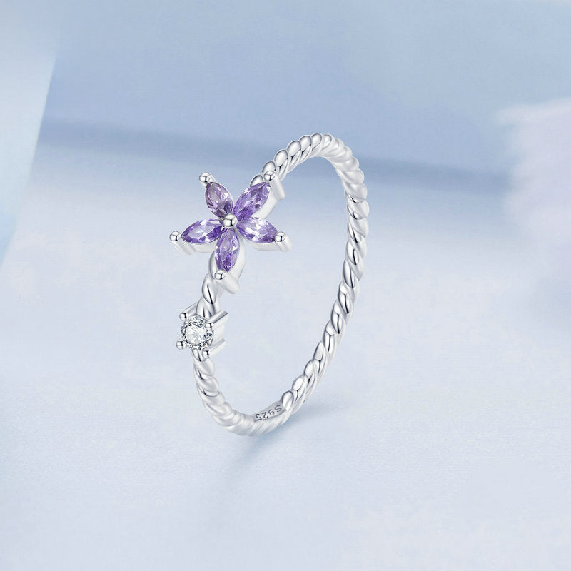 Silver Purple Flower Ring