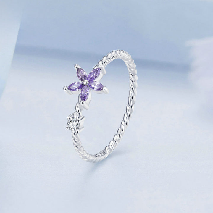 Silver Purple Flower Ring