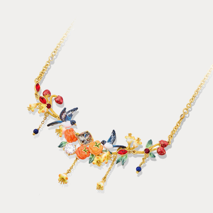 Enamel Magpie & Persimmon Necklace Gift