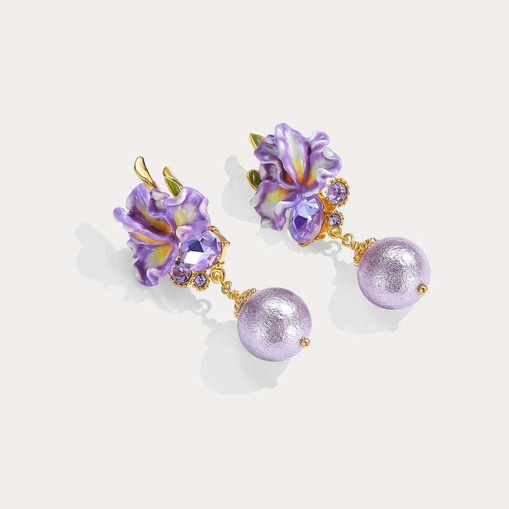 Iris Flower Earrings with Czech  Gemstones