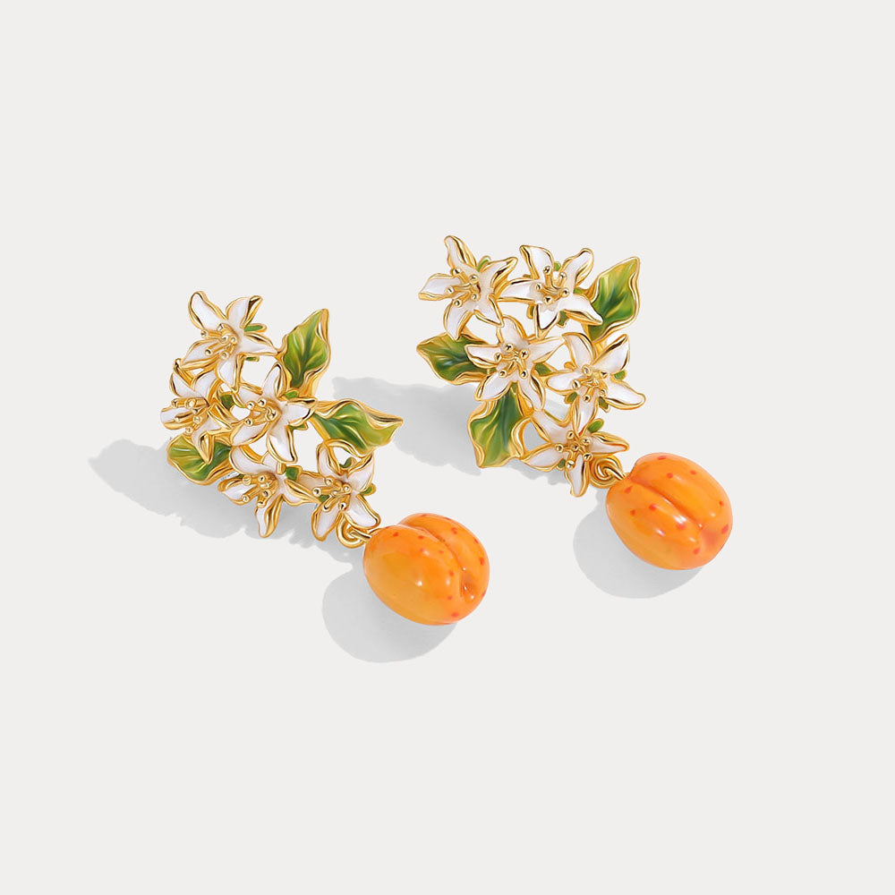 Selenichast Golden Plum Blossom Earrings