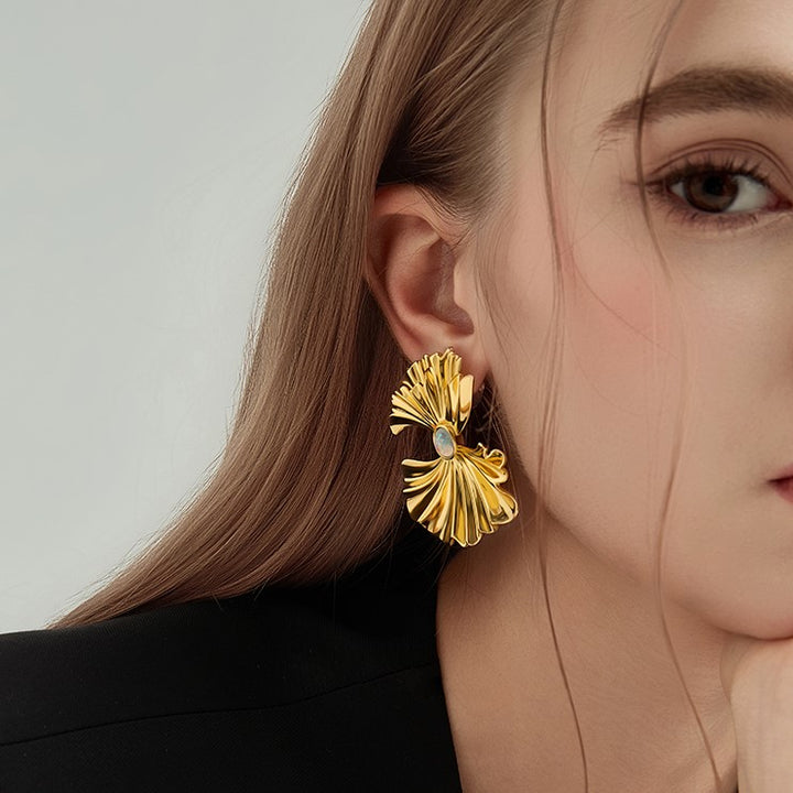 Ginkgo leaf Opal Earrings Gift