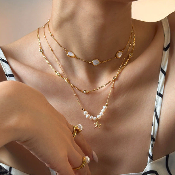 Selenichast Starfish Pearl Necklace Summer Jewelry