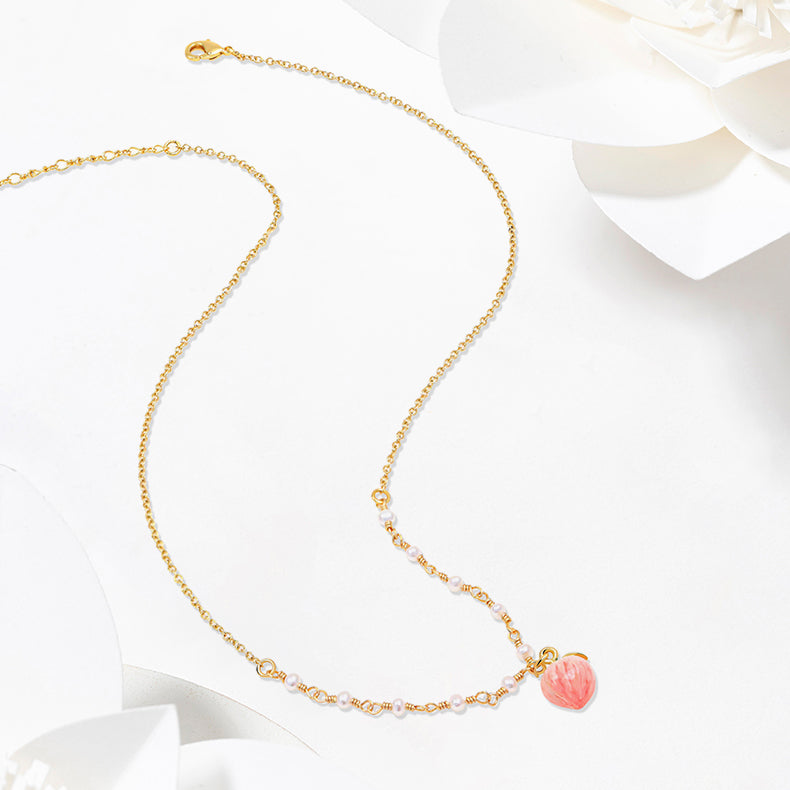 Peach Pearl Enamel Necklace