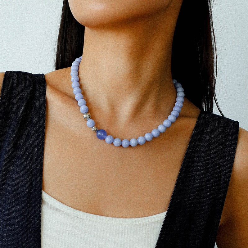 Blue Lace Agate Beaded Necklace