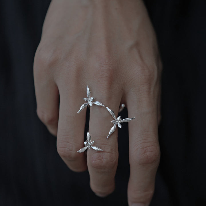 Selenicnast Silver Orchid Ring Flower Ring
