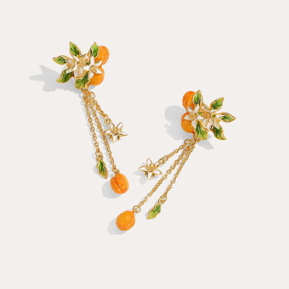 Selenichast Golden Plum Flower Drop Earrings