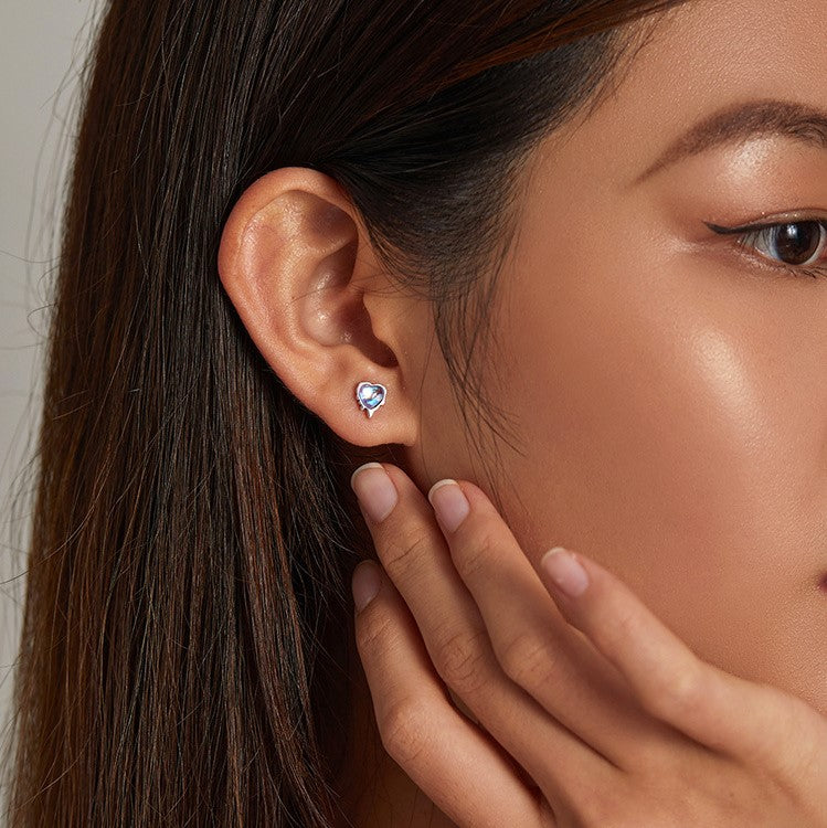 Moonstone Heart Stud Earrings 