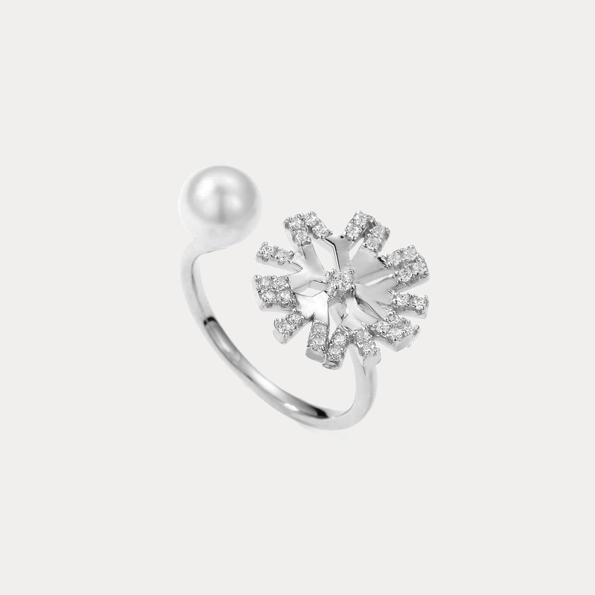 Diamond Snowflake Pearl Ring