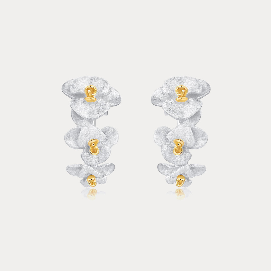 Selenichast Silver Orchid Drop Earrings