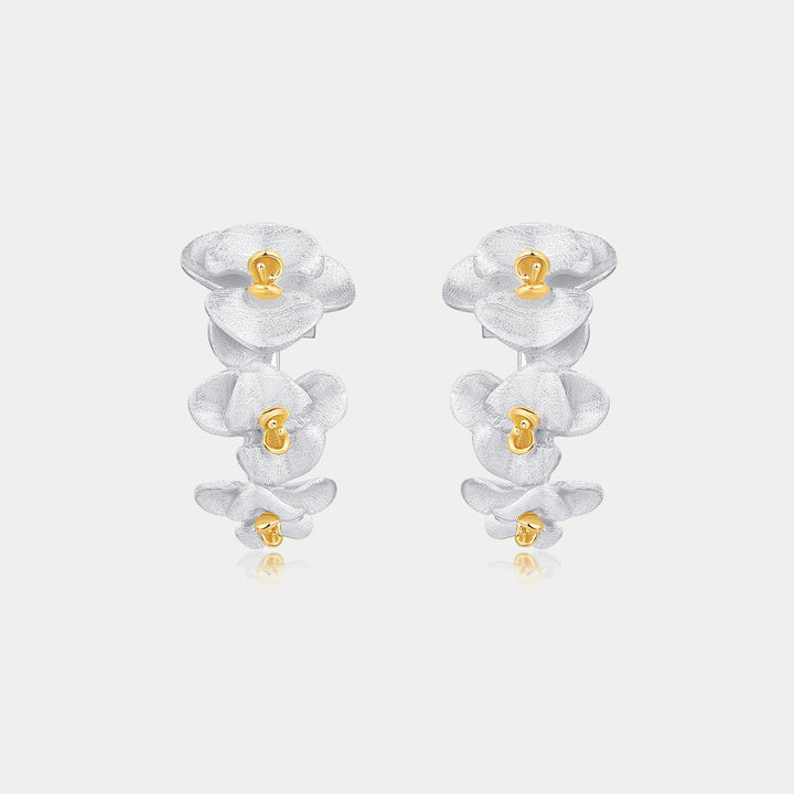 Selenichast Silver Orchid Drop Earrings
