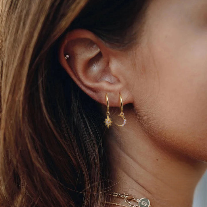 Selenichast Moon and Star Huggie Earrings Gold Earrings