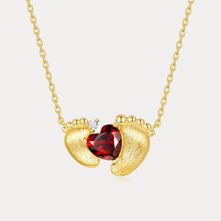 Gold Ruby Baby Footprint Necklace