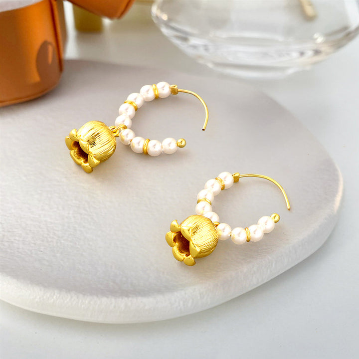 Selenichast Lily of the Valley Pearl Hoop Earrings Birth Flower