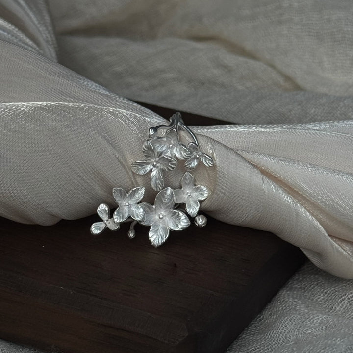 Selenichast Hydrangea Ring Silver Flower Ring 