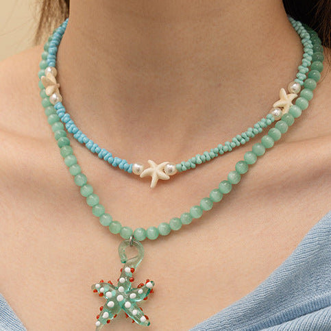 Selenichast Starfish Beaded Necklace Summer Necklace