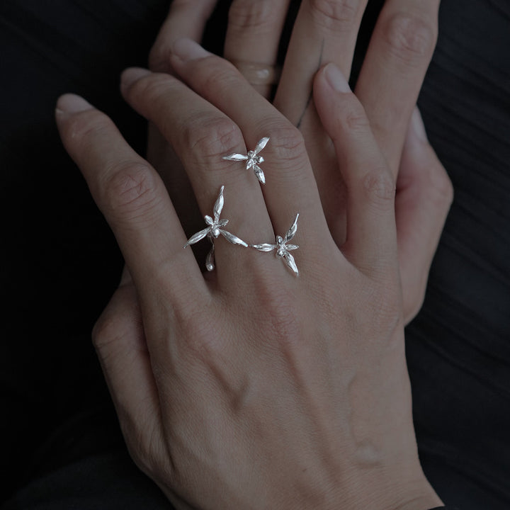 Selenicnast Silver Orchid Ring Silver Flower Ring