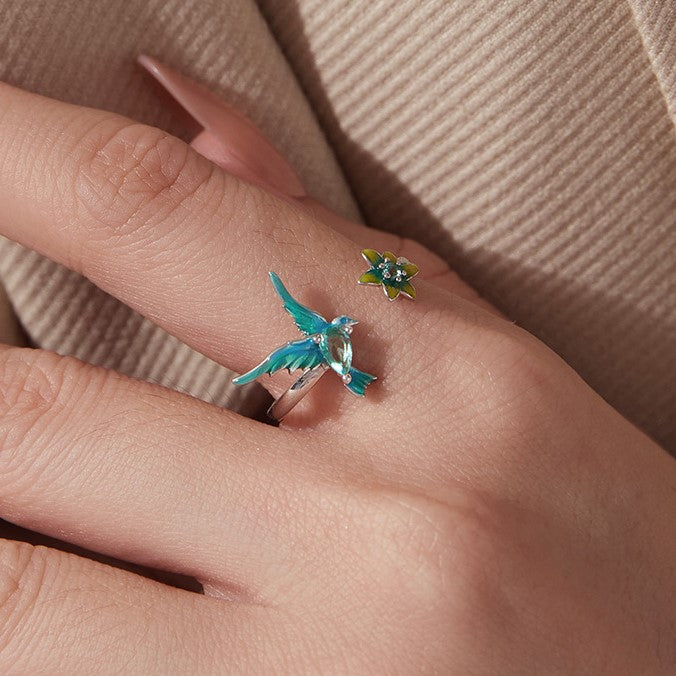 Silver Hummingbird Ring
