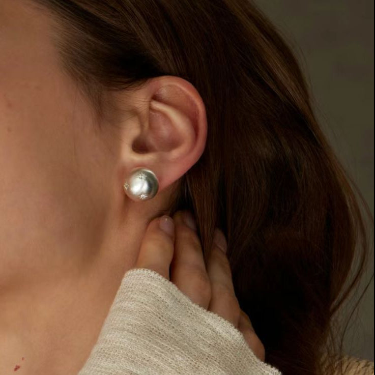 Selenichast Star Pearl Ball Earrings Silver Earrings