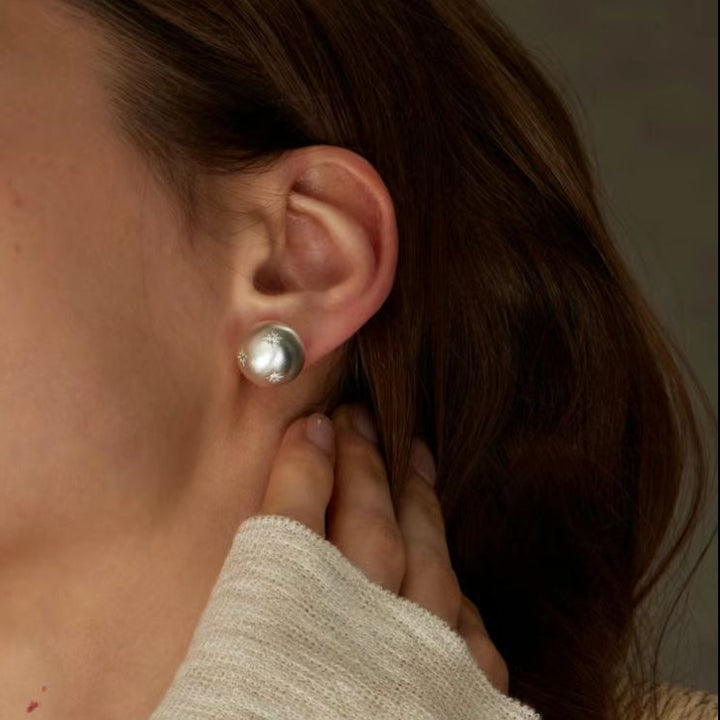 Selenichast Star Pearl Ball Earrings Silver Earrings