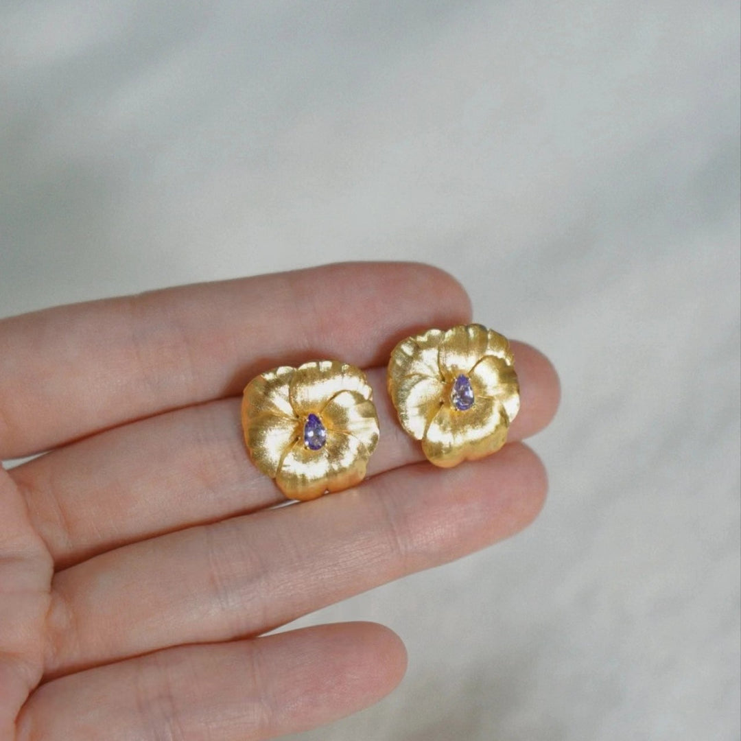 Selenichast Gold Pansy Earrings Gold Jewelry