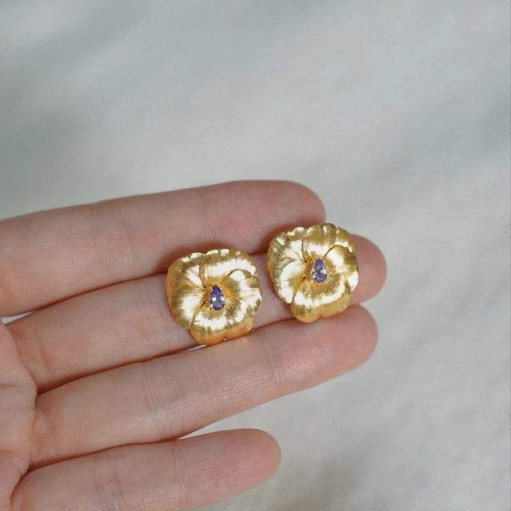 Selenichast Gold Pansy Earrings Gold Jewelry