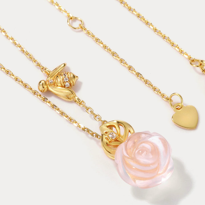 Selenichast Rose and Bee Necklace Rose Jewelry