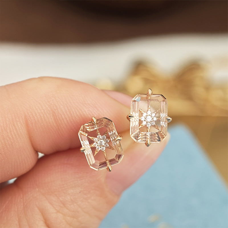 Clear Quartz Starburst Earrings Gift for Her