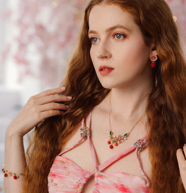 Raspberry Flower Beads Bracelet