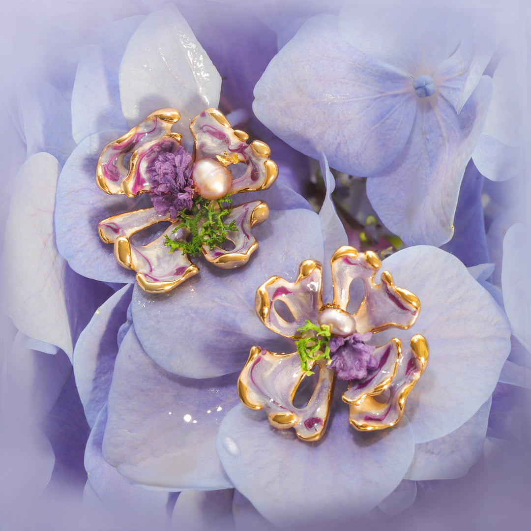 lavender flower earrings Selenichast Lavender Flower 18K Gold On Brass Stud Earrings Jewelry Gift For Women