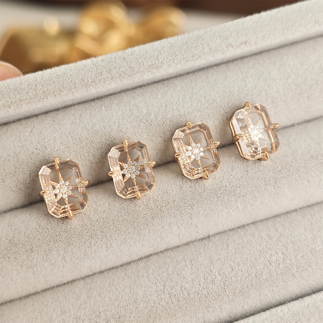 Clear Quartz Starburst Earrings 