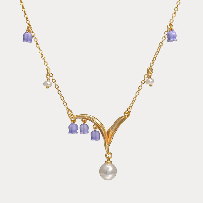 Selenichast Enamel Lily of The Valley Pearl Necklace