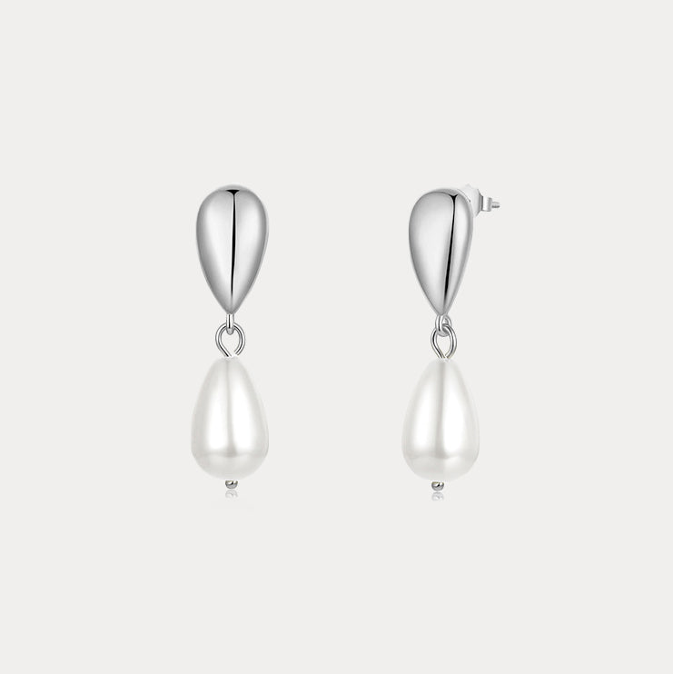 Selenichast Silver Pearl Drop Earrings