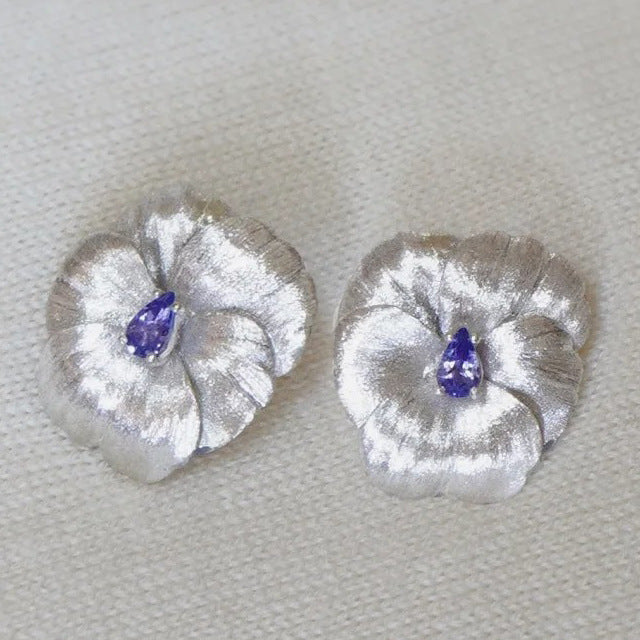 Selenichast Silver Pansy Earrings Silver Jewelry